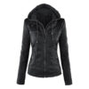 New Women’s Hooded Faux Soft Leather Zipper Jacket Motorcycle Streetwear 1